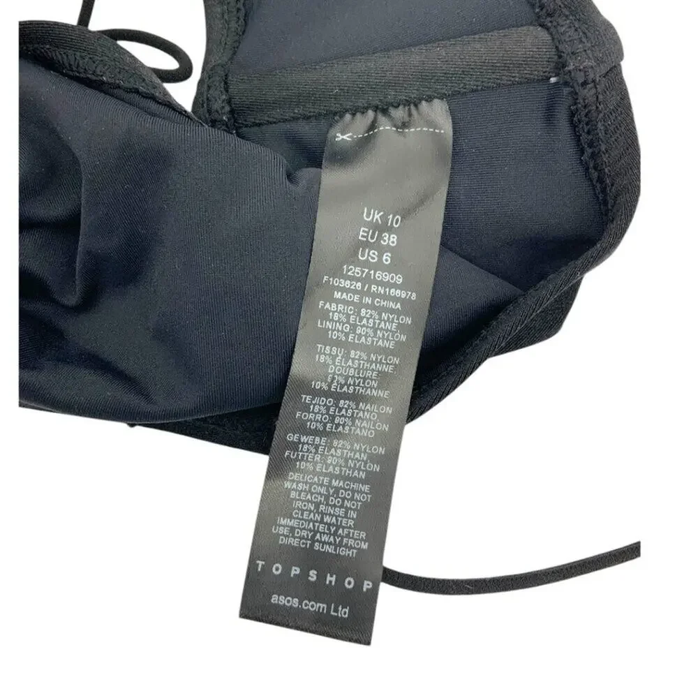 TopShop Skinny Strap Halter Neck Bikini Top in Black Size 6 NWOT $35 MSRP